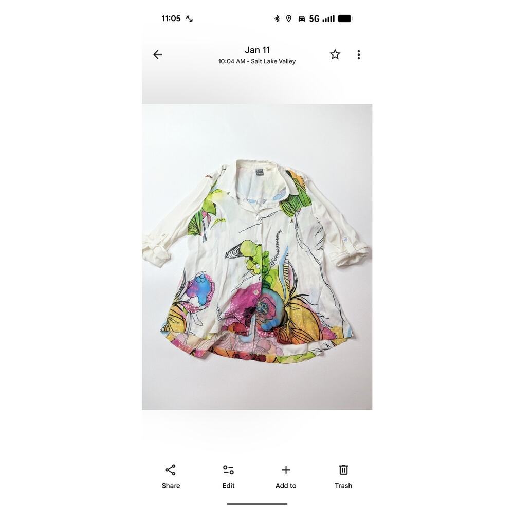 Simply Art by Dolcezza Floral Button-Up 3/4 Roll Up Sleeve Blouse Size M - Picture 2 of 10